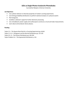 Leds As Single-Photon Avalanche Photodiodes by Jonathan Newport, American University