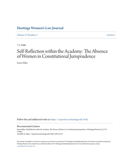 Self-Reflection Within the Academy: the Absence of Women in Constitutional Jurisprudence Karin Mika