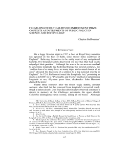 FROM LONGITUDE to ALTITUDE: INDUCEMENT PRIZE CONTESTS AS INSTRUMENTS of PUBLIC POLICY in SCIENCE and TECHNOLOGY Clayton Stallbau