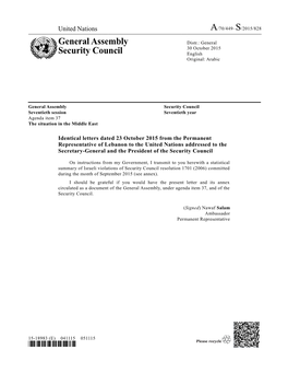 A/70/449–S/2015/828 General Assembly Security Council