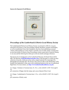 Proceedings of the Leatherhead & District Local History Society