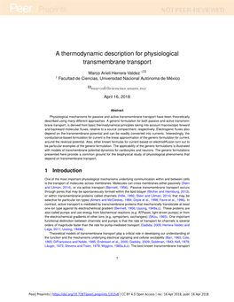 A Thermodynamic Description for Physiological Transmembrane Transport