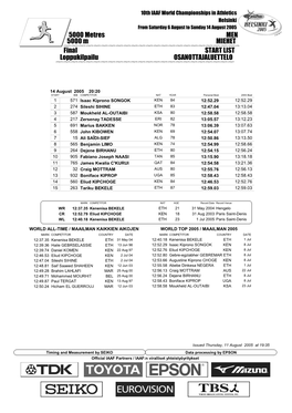 Final START LIST 5000 Metres MEN Loppukilpailu