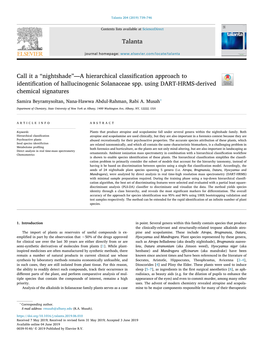 Nightshade”—A Hierarchical Classification Approach to T Identification of Hallucinogenic Solanaceae Spp