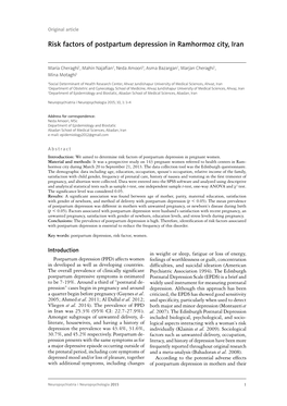 Risk Factors of Postpartum Depression in Ramhormoz City, Iran