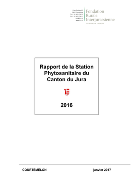 Rapport De La Station Phytosanitaire Du Canton Du Jura 2016
