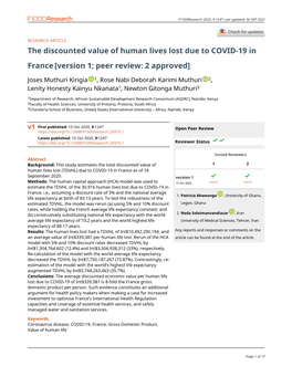 The Discounted Value of Human Lives Lost Due to COVID-19 in France