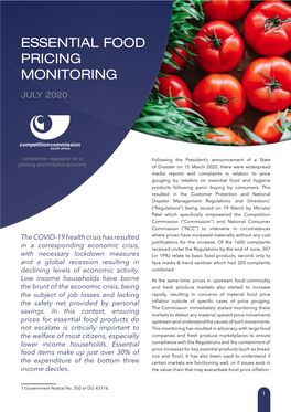 Essential Food Pricing Monitoring Report