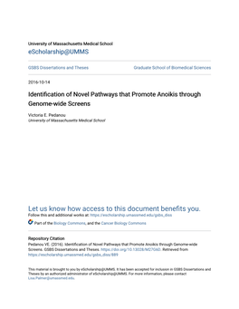 Identification of Novel Pathways That Promote Anoikis Through Genome-Wide Screens