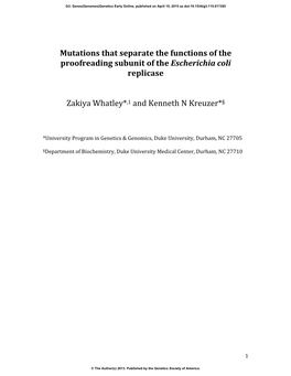 Mutations That Separate the Functions of the Proofreading Subunit of the Escherichia Coli Replicase