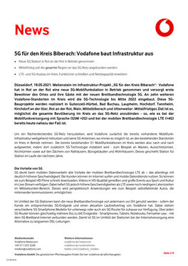 5G Für Den Kreis Biberach: Vodafone Baut