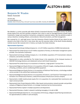 Benjamin M. Weadon Senior Associate