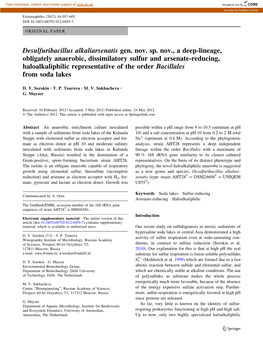 Desulfuribacillus Alkaliarsenatis Gen. Nov. Sp. Nov., a Deep-Lineage