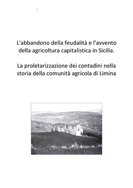 L'abbandono Della Feudalità E L'avvento Della Agricoltura Capitalistica in Sicilia
