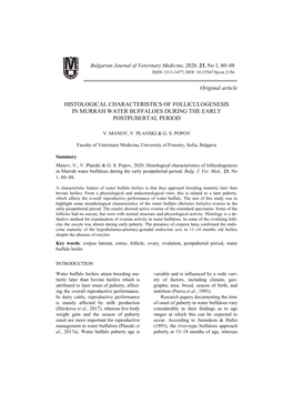 Original Article HISTOLOGICAL CHARACTERISTICS of FOLLICULOGENESIS in MURRAH WATER BUFFALOES DURING the EARLY POSTPUBERTAL PERIOD