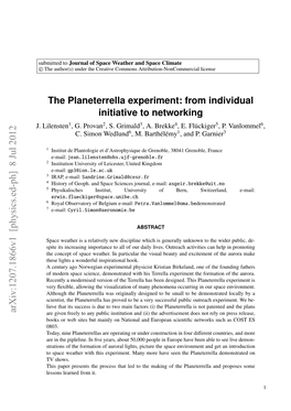 The Planeterrella Experiment: from Individual Initiative to Networking J