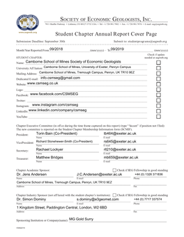 Student Chapter Annual Report Cover Page