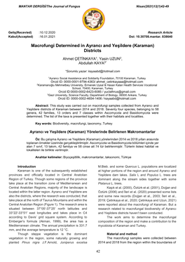 Macrofungi Determined in Ayrancı and Yeşildere (Karaman) Districts