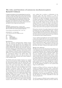 The Roles and Functions of Cutaneous Mechanoreceptors Kenneth O Johnson