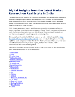 Digital Insights from the Latest Market Research on Real Estate in India