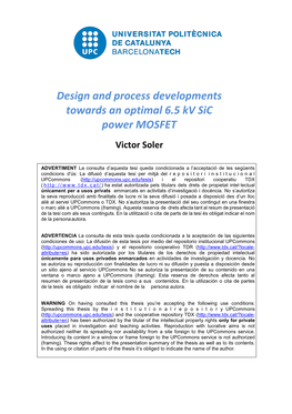 Design and Process Developments Towards an Optimal 6.5 Kv Sic Power MOSFET