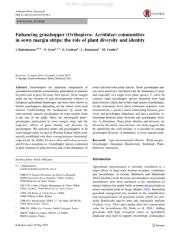 Enhancing Grasshopper (Orthoptera: Acrididae) Communities in Sown Margin Strips: the Role of Plant Diversity and Identity