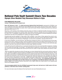 National Pole Vault Summit Clears Two Decades Olympic Silver Medalist Toby Stevenson Retires in Style