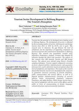 Tourism Sector Development in Belitung Regency: the Tourist's Perception