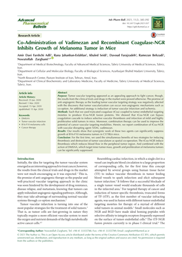 Co-Administration of Vadimezan and Recombinant Coagulase-NGR Inhibits Growth of Melanoma Tumor in Mice