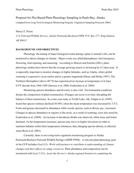 Proposal for Plot Based Plant Phenology Sampling in Puale Bay, Alaska (Adapted from Long Term Ecological Monitoring Program, Vegetation Sampling Protocols 2006)