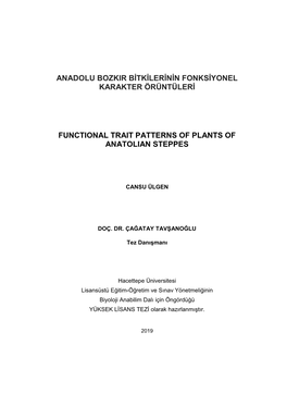 Anadolu Bozkir Bitkilerinin Fonksiyonel Karakter Örüntüleri