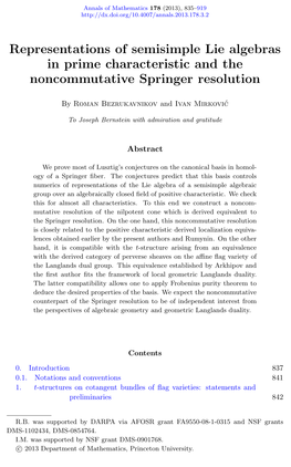 Representations of Semisimple Lie Algebras in Prime Characteristic and the Noncommutative Springer Resolution