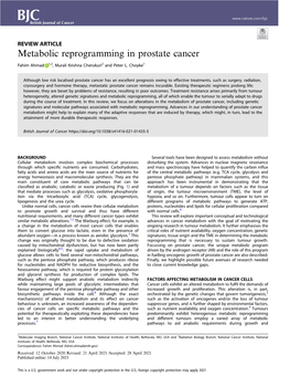 Metabolic Reprogramming in Prostate Cancer