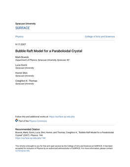 Bubble Raft Model for a Paraboloidal Crystal