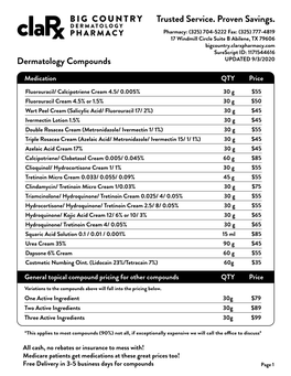 Pricing Sheet