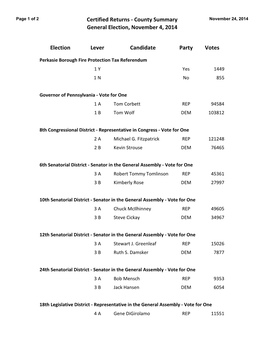 General Election Certified Results Summary