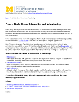 French Study Abroad Internships and Volunteering