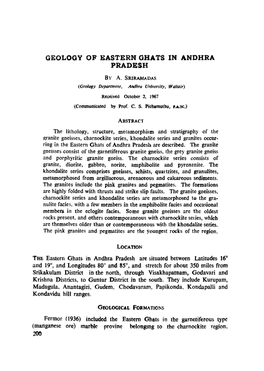 Geology of Eastern Ghats in Andhra Pradesh