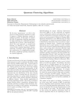 Quantum Clustering Algorithms