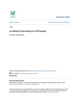 A Method of Fuel Testing in a CFR Engine