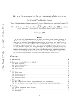 On New Data Sources for the Production of Official Statistics