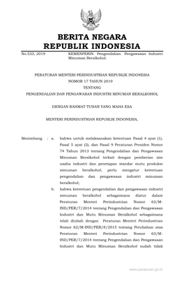 BERITA NEGARA REPUBLIK INDONESIA No.533, 2019 KEMENPERIN