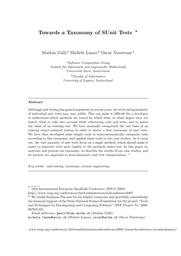 Towards a Taxonomy of Sunit Tests *