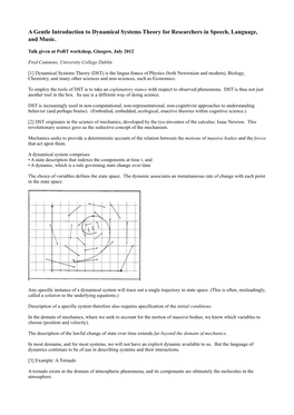 A Gentle Introduction to Dynamical Systems Theory for Researchers in Speech, Language, and Music