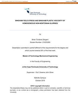Bingham Yield Stress and Bingham Plastic Viscosity of Homogeneous Non-Newtonian Slurries