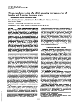 Cloning and Expression of a Cdna Encoding the Transporter of Taurine