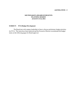 Agenda Item – 3 South Dakota Board of Regents Planning