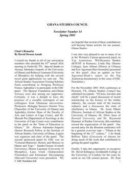 GHANA STUDIES COUNCIL Newsletter Number 14 Spring 2001