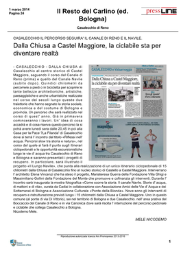 Dalla Chiusa a Castel Maggiore, La Ciclabile Sta Per Diventare Realtà Il