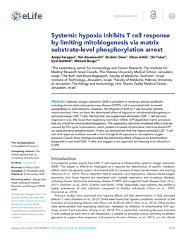 Systemic Hypoxia Inhibits T Cell Response by Limiting Mitobiogenesis